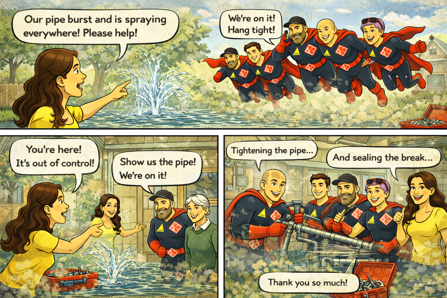 Geo Gas crew response storyboard showing flight, battle and landing sequence